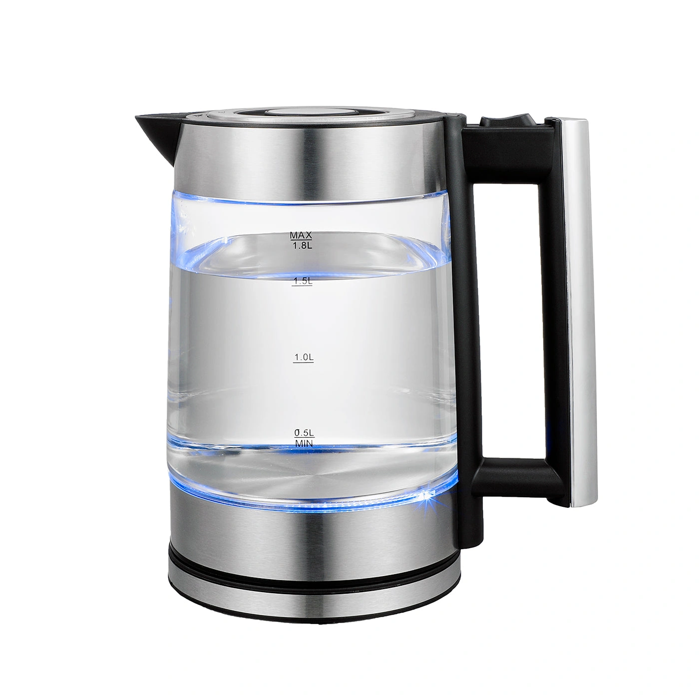 Blazing Blue Beauty: Healthy Choice Glass Kettle, 1.8L, Stainless Steel & LED. Your perfect hot water companion!